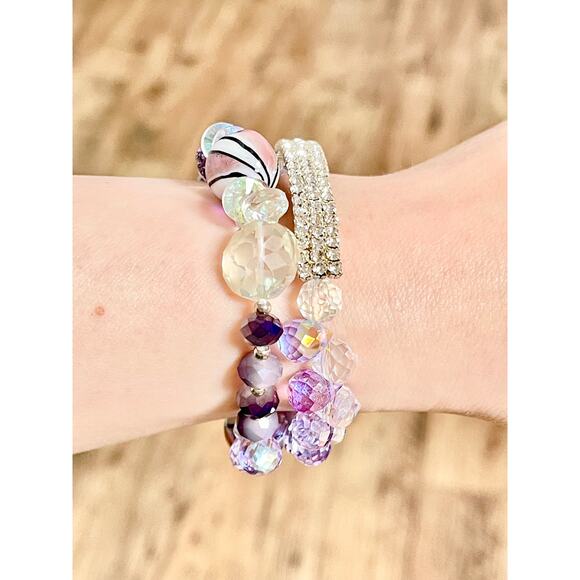 Purple Crystal Beaded Bracelet Set - Picture 3 of 16
